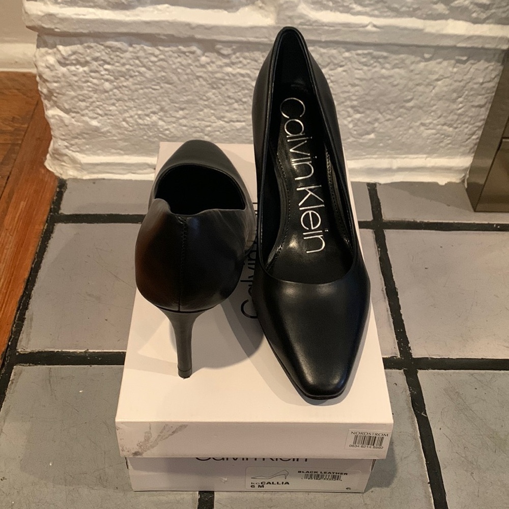 Calvin Klein black leather heels